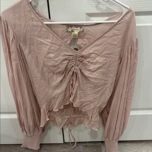 Boho Blush Ruched V-Neck Blouse